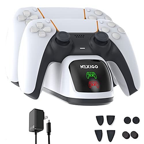 NexiGo Estación de carga PS5 DualSense, adaptador de CA de carga rápida con empuñaduras de pulgar