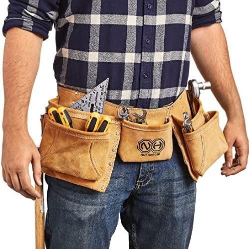 Nut Hugger Cinturón de herramientas de piel de gamuza de 12 bolsillos para hombre