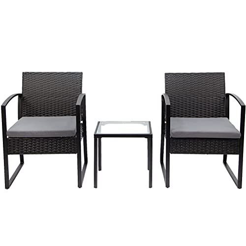 N&V Juego de bistró de mimbre para muebles de patio, silla de conversación al aire libre