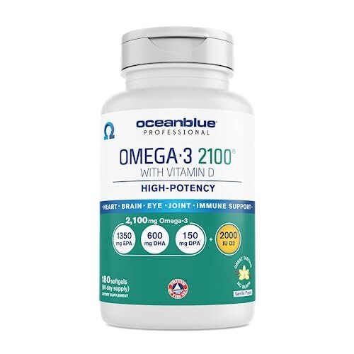 Oceanblue Omega-3 profesional 2100 – 180 ct – Suplemento de aceite de pescado sin eructos de triple fuerza