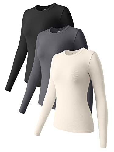 OQQ Camisetas de manga larga de 3 piezas para mujer