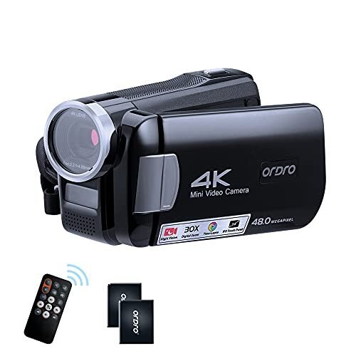 ORDRO Videocámara 4K Cámara de video IR Visión nocturna Vlogging Cámara Grabadora Full