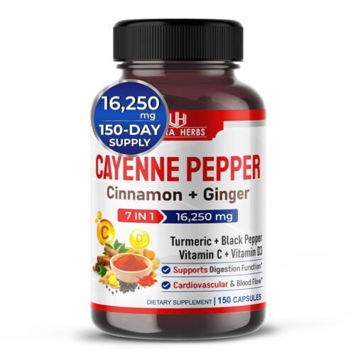 Pimienta de Cayena 7 en 1 – 16,250 mg – con jengibre, cúrcuma, canela, pimienta negra