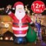 12 Foot Giant Christmas Inflatables Inflatable Santa Claus with Gift Bag With LED Light for Christmas Yard Decoration Indoor Outdoor Yard Lawn Xmas Party Decoration Cute Fun Xmas Holiday Party Blow Up