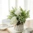 NAWEIDA Artificial Flowers with Small Ceramic Vase Silk Roses Fake Plants Eucalyptus Leaves Berries Flower Arrangements Decorations for Home(White)