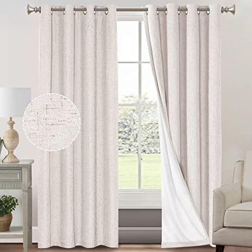 PrinceDeco Primitive – Cortinas opacas de lino texturizado, 100% para dormitorio