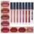 QiBest Juego de 7 lápices labiales líquidos mate + 1 kit de maquillaje de labios de terciopelo impermeable de larga duración