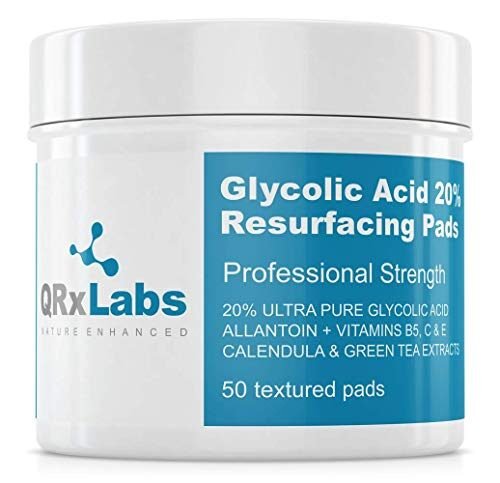 QRxLabs Almohadillas de ácido glicólico 20% rejuvenecedor para cara y cuerpo con vitaminas B5