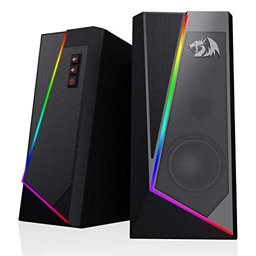 Redragon Altavoces de escritorio GS520 RGB, altavoz estéreo de computadora de 2.0 canales con 6 modos LED coloridos