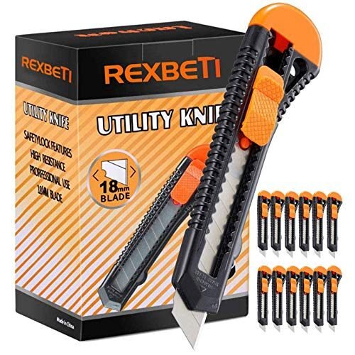 REXBETI Paquete de 12 cuchillos utilitarios, cortador de caja retráctil
