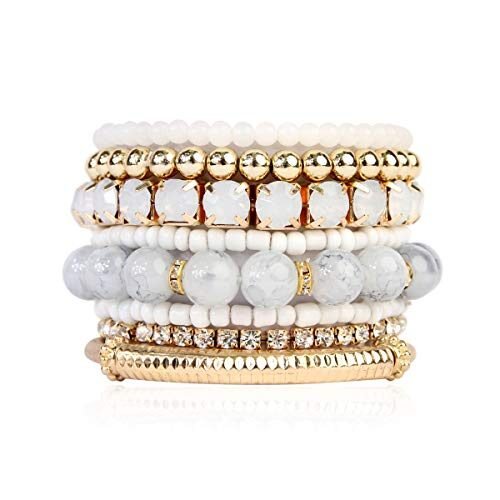 Pulseras apilables con cuentas de varios colores, con capas