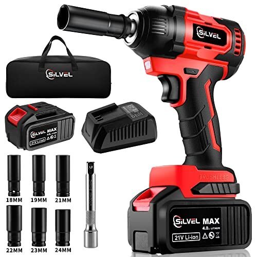 SILVEL Llave de impacto inalámbrica de 21 V de 1/2 pulgadas