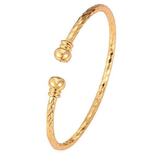U7 delicado brazalete de puño simple de platino bañado en oro real de 18K