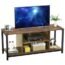 Tajsoon Classic TV Console, 3-Tier TV Cabinet, Floating TV Table, TV Up, Entertainment Center Media Stand, TV Stand with Storage Shelves for Living Room/Bedroom, Rustic Brown & Black