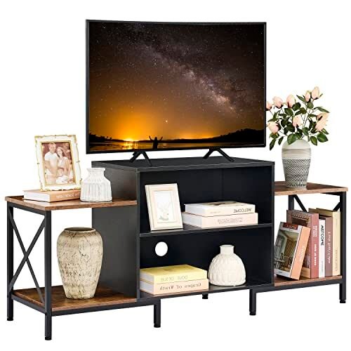 Tajsoon Consola de TV clásica, armario de TV de 3 niveles, mesa de TV flotante