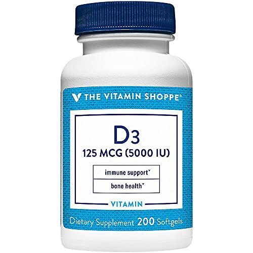 The Vitamin Shoppe Vitamina D3 5000IU Softgel, apoya la salud ósea e inmunológica