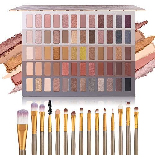 UCANBE Pro – Paleta de sombra de ojos de 60 sombras + 15 pinceles de maquillaje de alto pigmentado
