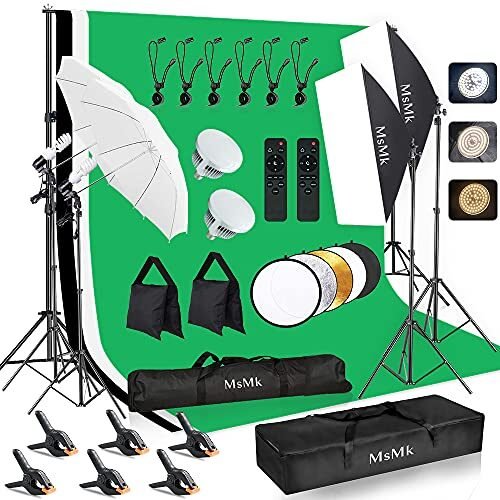[Bombilla LED mejorada] Kit de iluminación de fotografía de 8.5 x 10 pies, sistema de soporte de fondo