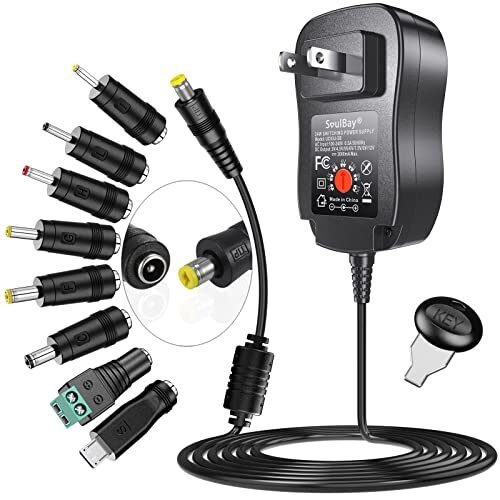 [Versión mejorada] SoulBay Adaptador universal AC/DC de múltiples voltajes regulados con 8 enchufes