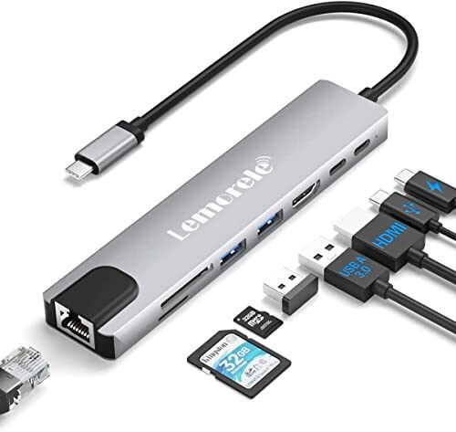 Lemorele – Concentrador USB C 8 en 1, adaptador multipuerto con HDMI 4K