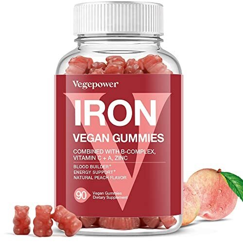 Suplemento de gomitas de hierro veganas, con vitamina C, A, complejo B