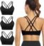 Workout Tops for Women Criss-Cross Back Padded Sports Bras for Women Medium Support Womens Crop Tops Black