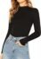Verdusa Women's Basic Long Sleeve Mock Neck Slim Fitted Tee Shirt Crop Top Black S
