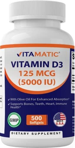 Vitamatic Vitamina D3 5000 UI (125 mcg) – 500 cápsulas blandas (a base de aceite de oliva)