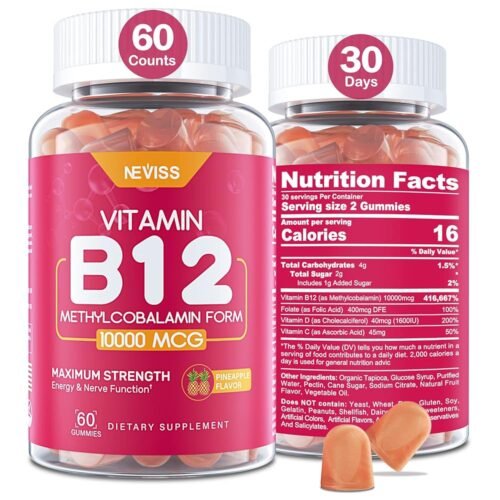 Vitamina B12 10000 mcg (metil B12) gomitas con vitamina D3, vitamina B9 folato