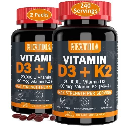 Vitamina D3 20,000 UI + K2 (MK7) 200 mcg – Dosis diaria una vez al día