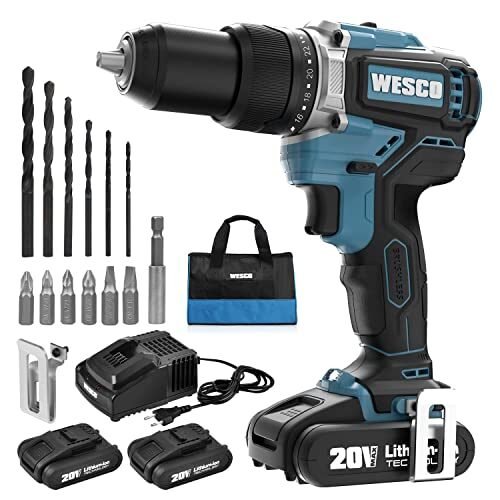WESCO Taladro de martillo inalámbrico de 20 V con embrague de seguridad
