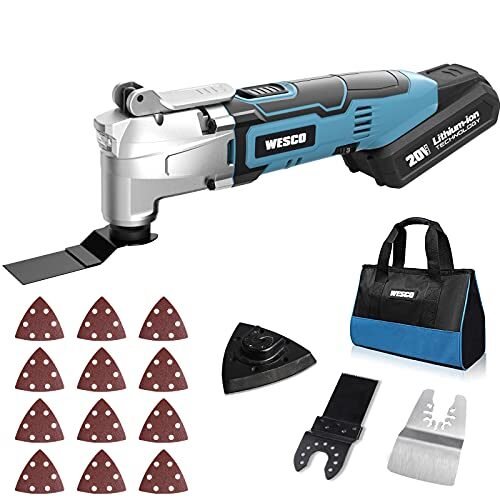 WESCO Kit de herramientas oscilantes inalámbricas de 20 V, multiherramienta oscilante de 2.0 Ah