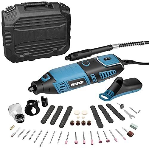 WESCO Kit de herramientas rotativas, eje extensible, 35000RPM, 7 velocidades variables
