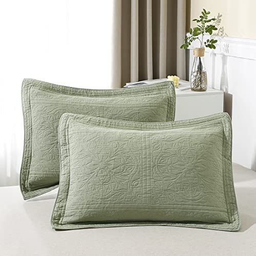 WINLIFE – Funda de almohada acolchada 100 % de algodón con estampado floral