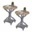 Wnutrees Farmhouse Round Accent End Table, Rustic Side Table Nightstands for Living Room Bedroom, Wood Tray Top, Handcrafted Finish, Set of 2, White