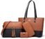 Women Fashion Handbags Wallet Tote Bag Shoulder Bag Top Handle Satchel Purse Set 4pcs (Brown)