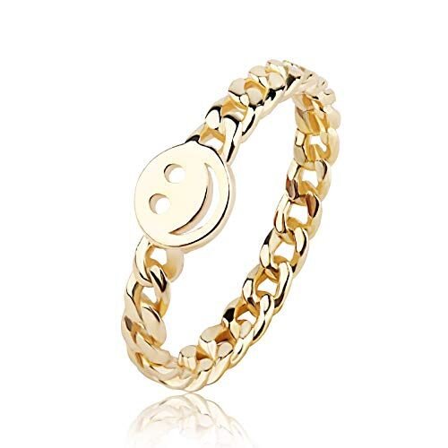 YeGieonr – Anillo de cara sonriente de oro, anillo de cara feliz con lindo eslabón de cadena apilable