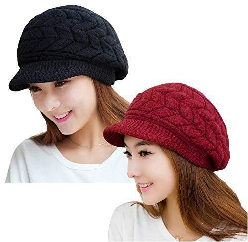 YSense Wear – Gorro de punto holgado para mujer, 2 unidades, con visera, para invierno