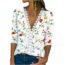 Fall Floral Printed Tops for Women Crochet Lace Trim V Neck Long Sleeve T Shirts Casual Loose Pullover Tee Shirts